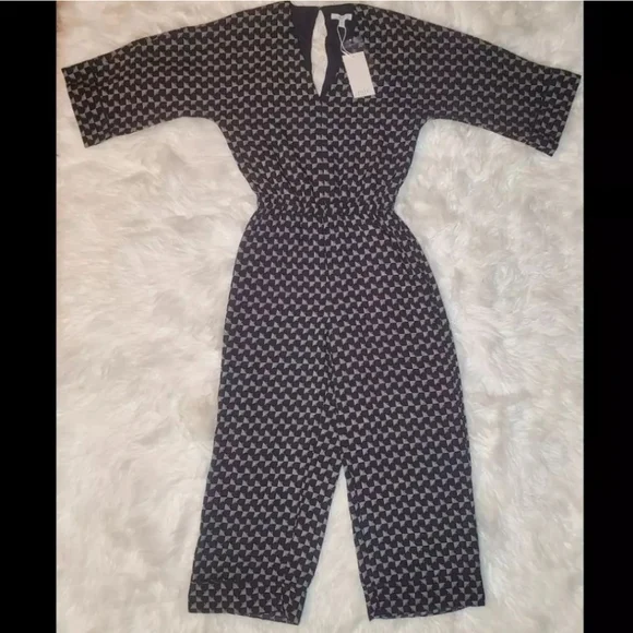 Joie Burgess Geometric Print Jumpsuit Womens XXS Bell 3/4 Sleeve & Cropped Pant